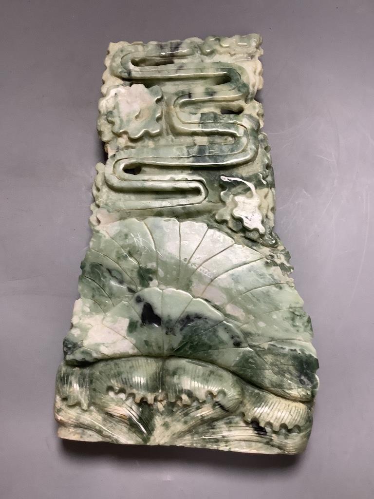 A Chinese jadeite carving of Guanyin, length 33cm